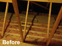 Attic insulation and flooring - Before.